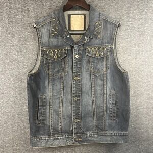 Parish Nation Men's Grunge Vest Size XL Blue Streetwear‎ Sleeveless Biker Denim